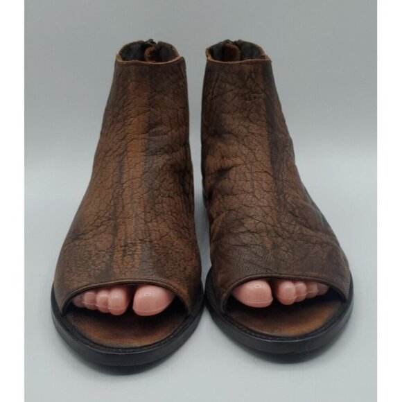 Free People Open Toe Boot Sandal Brown Distressed Leather Back Zip Size 10 - Picture 2 of 10